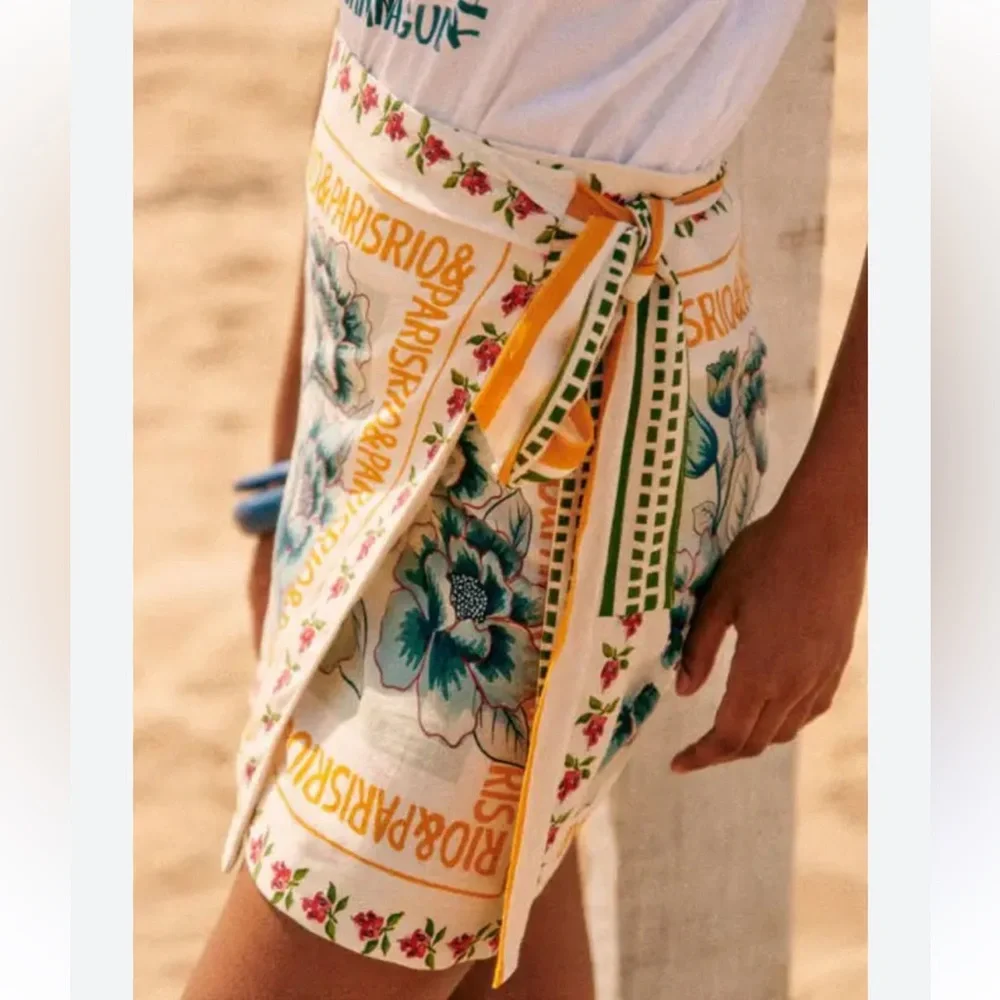 NWT Sezane x Farm Rio Lola Wrap Mini Skirt 34 - Picture 5 of 6